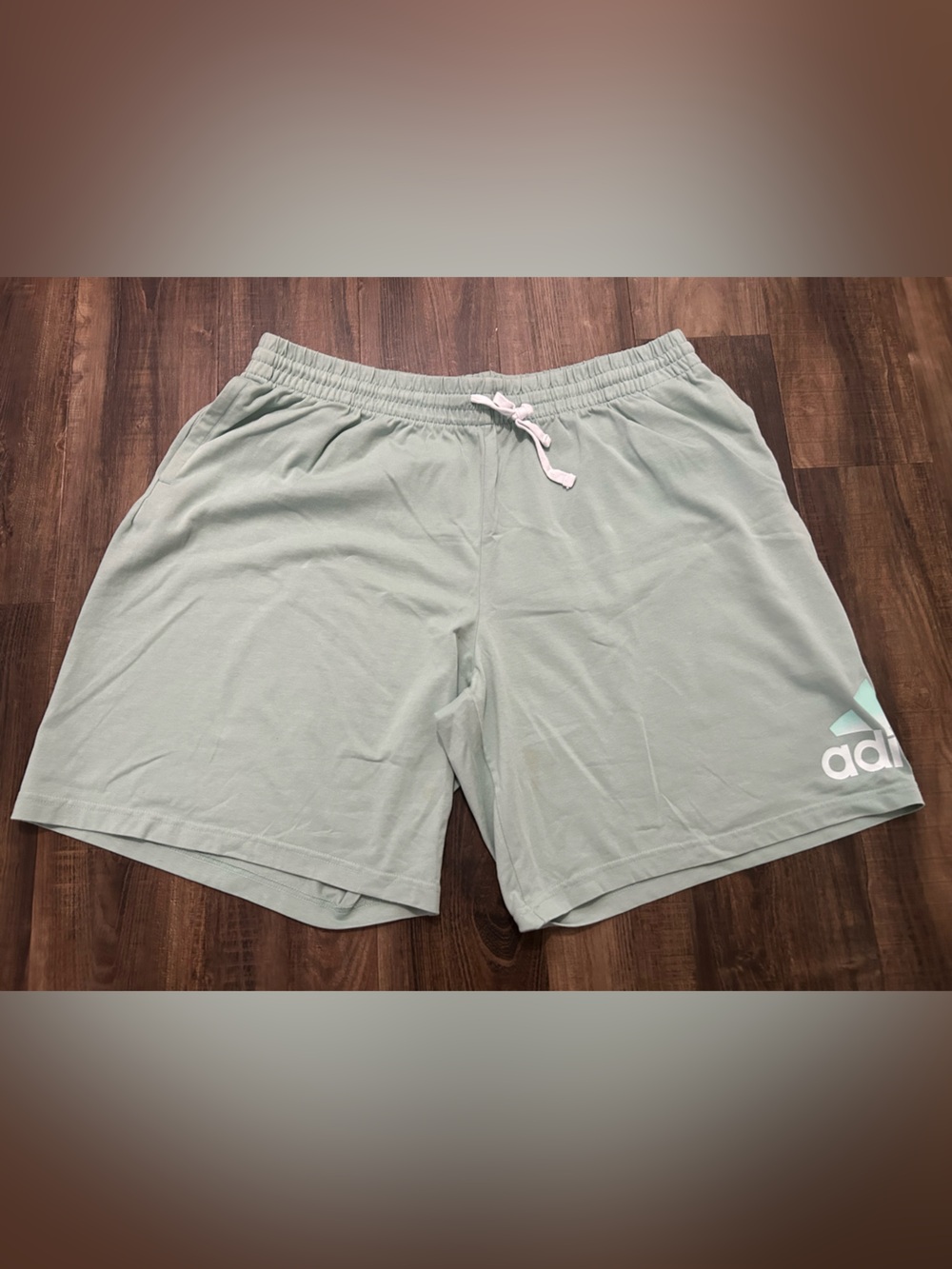 Adidas Mens light mint 2XL : Long, elastic drawstring athletic Shorts- Big Logo